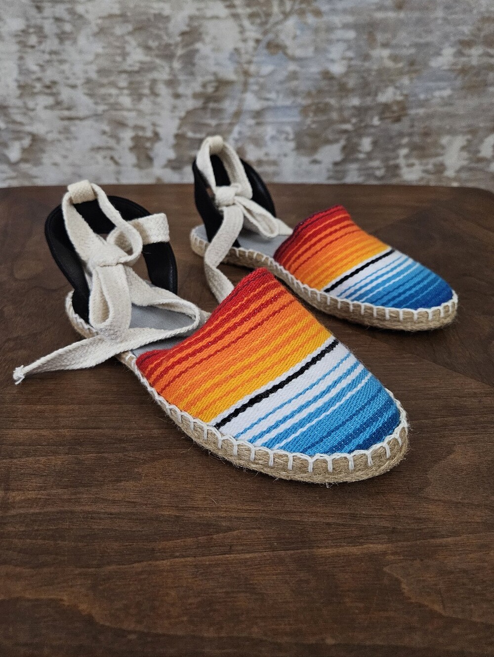 Women's Striped Espadrille Flats Shoes 7 Mexican Blanket Falsa Serape Lace Up - Picture 11 of 13